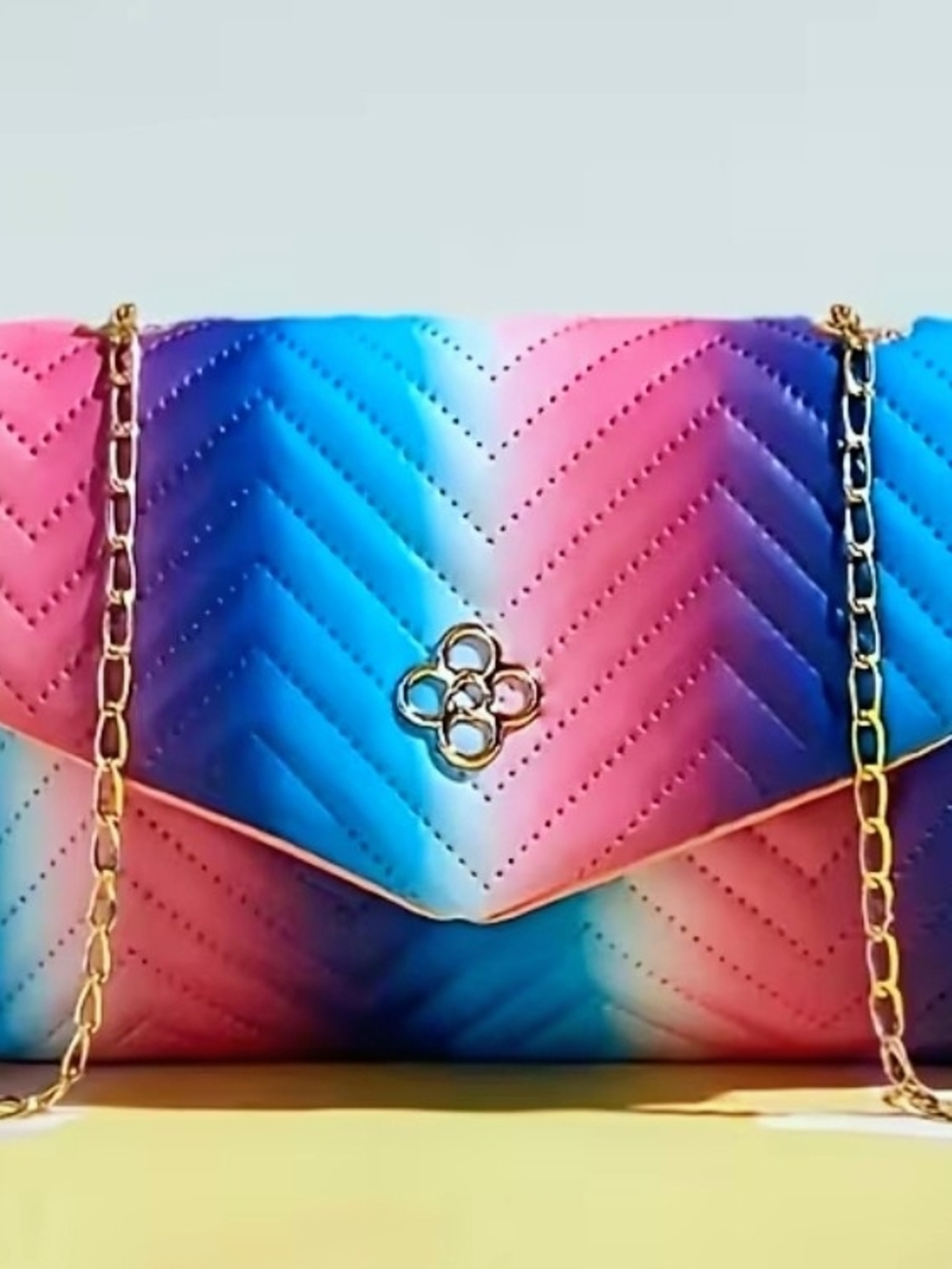 NWOT Color-Block Gradient Quilted Chain Shoulder Bag - Pink Blue